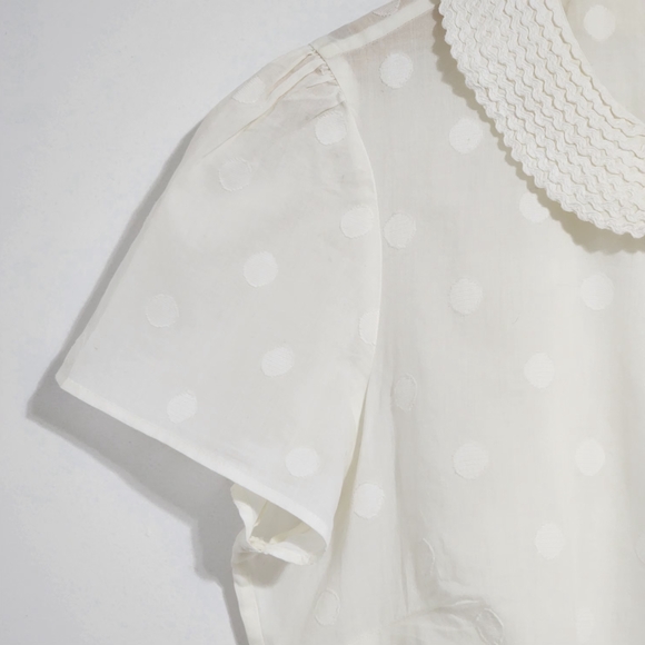 Boden Off-white Cotton Blouse Size 12R Short Sleeve Cottagecore Coquette Modest - Picture 3 of 6